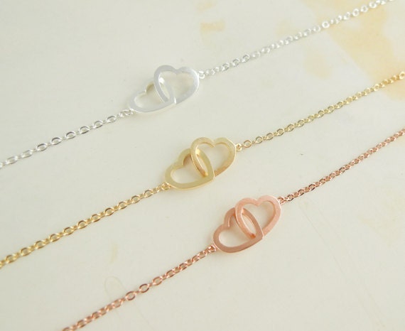 two heart bracelet CHOOSE ONE gold / silver / rose gold
