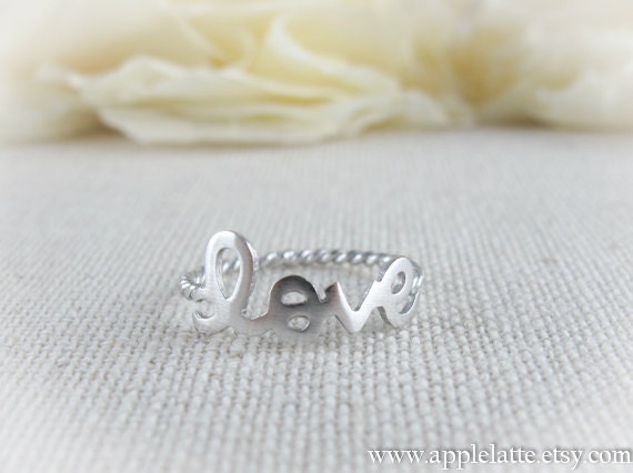 silver love ring with twisted ringband us size 5 - 9
