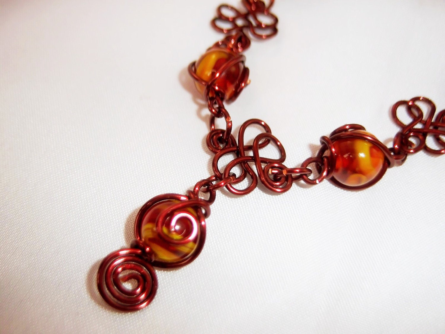 Copper Wire Wrap Tiger Eye Necklace & Bangle Set