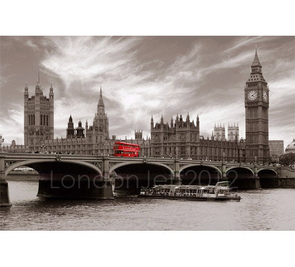 Big Ben Westminster bridge London England  photo print black and white