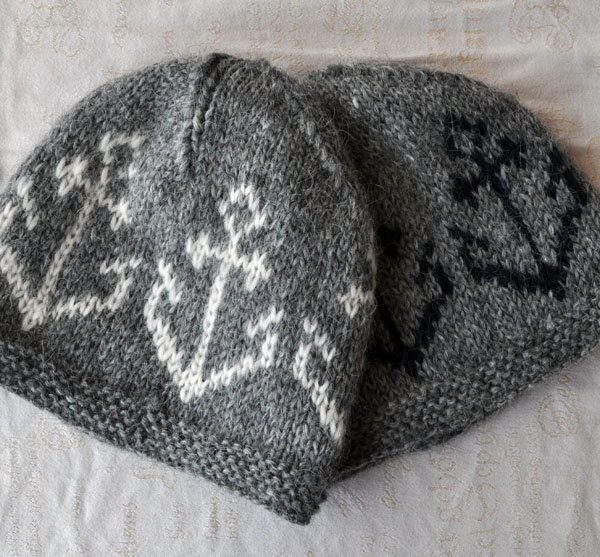 Grey handknitted unisex anchor woolen hat/cap made out of 100% pure Icelandic lambs wool, ready to ship