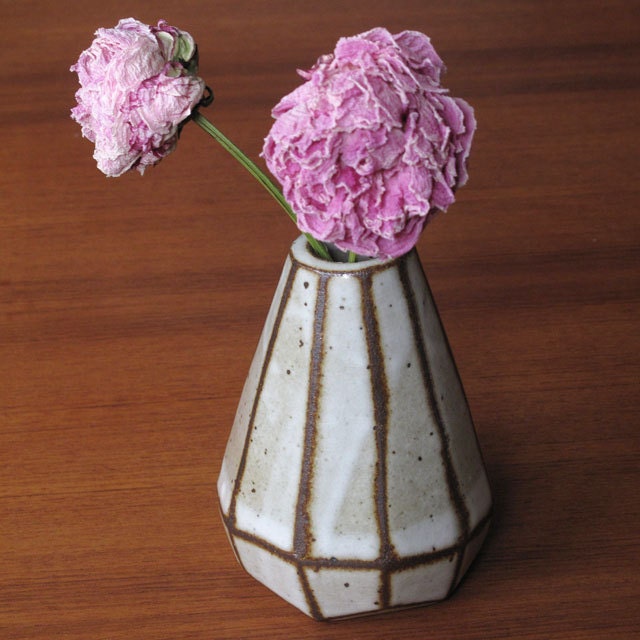 Faceted Cone brown and white vase.