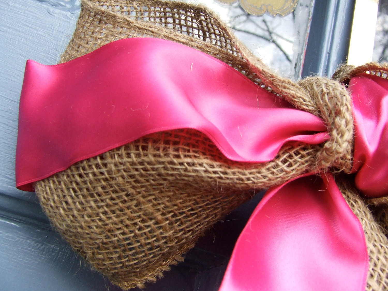 Pink Green and White Hydrangea Spring Wreath with Burlap and Satin Ribbon