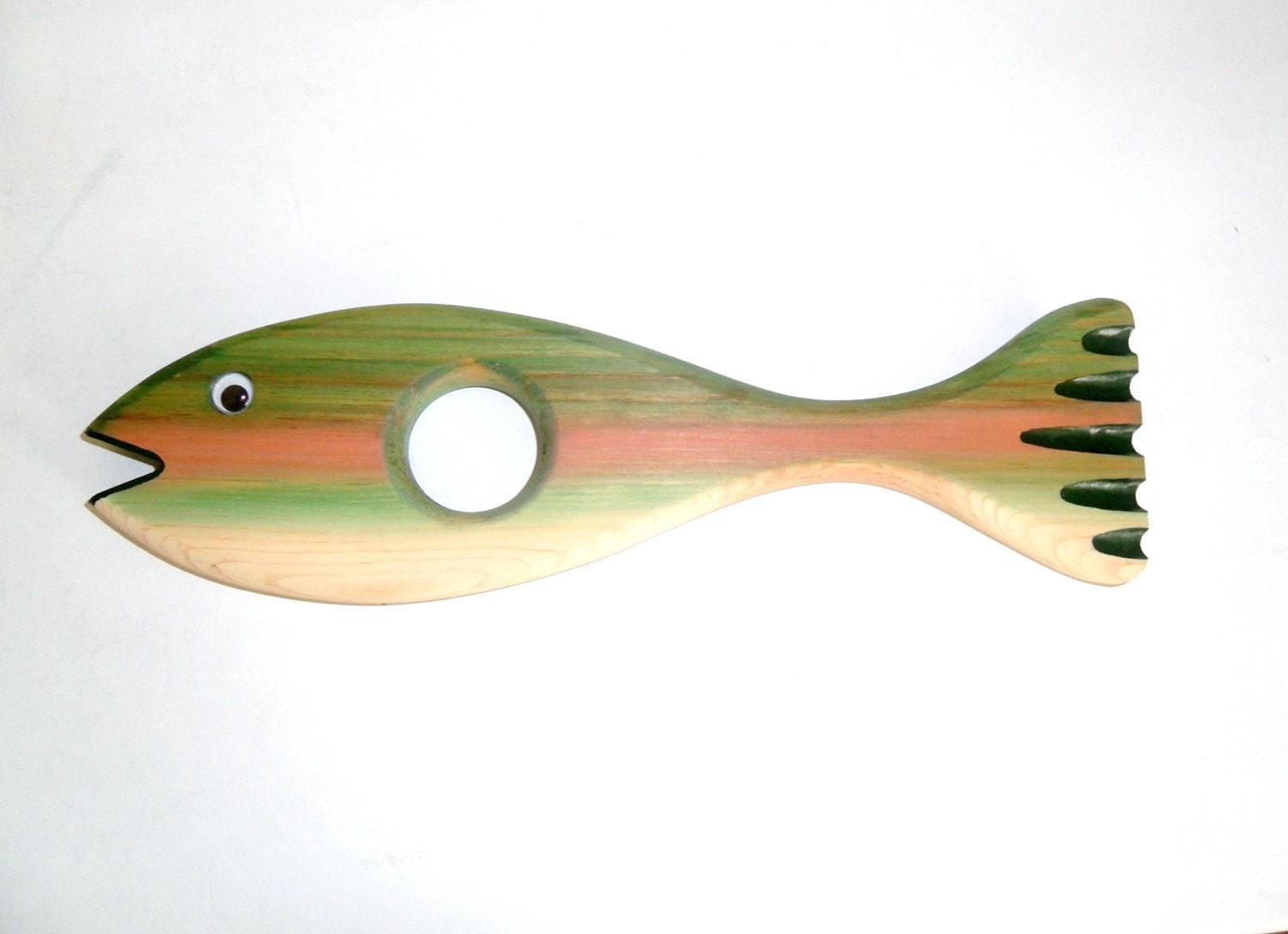 Folk Art Wooden Fish. Rainbow Trout Wall Hanging. Kitsch