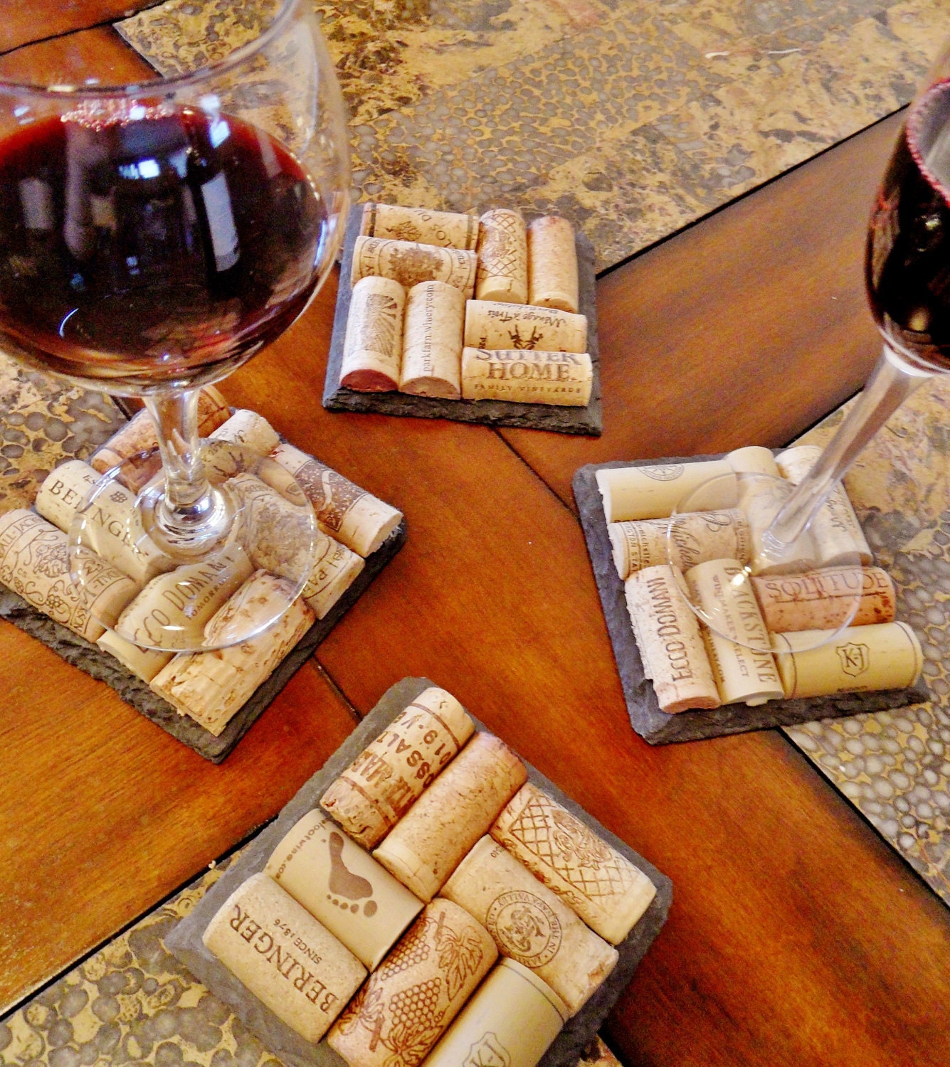 Slate Wine Cork Coasters (Set of 4) Christmas, Wedding, Engagement, Anniversary