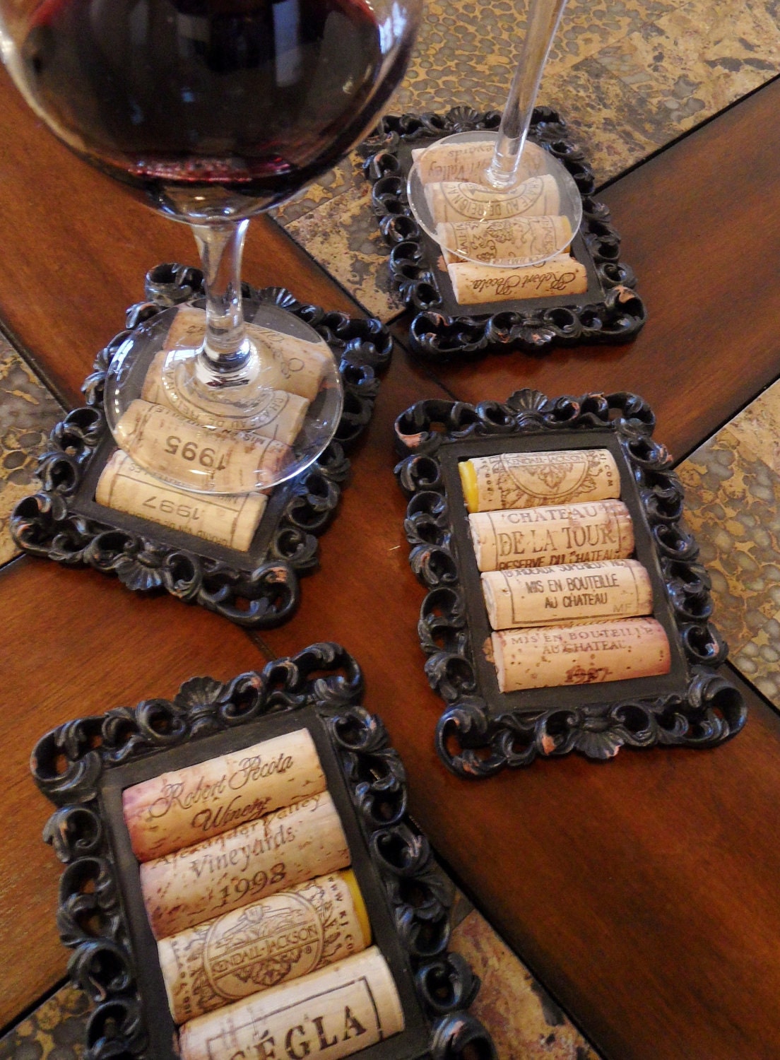 2 Black Rustic Cork Coasters (Set of 2)