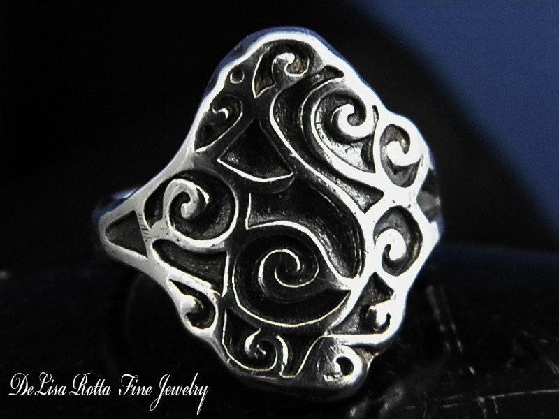 Recycled Silver Hand Carved Swirl Ring