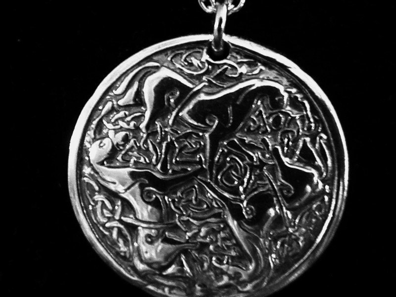 Recycled Silver Epona Celtic Horse Goddess Pendant Necklace