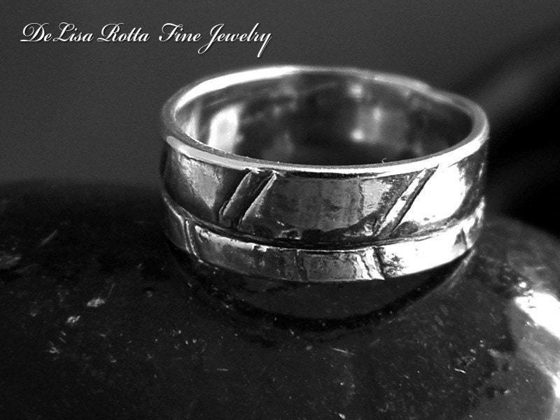 Recycled Silver Sage Leaf Wedding Ring Band
