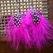 SALE ..Black and Fluffy Pink/ Magenta Polka Dot Feather Earrings w/ pink studs
