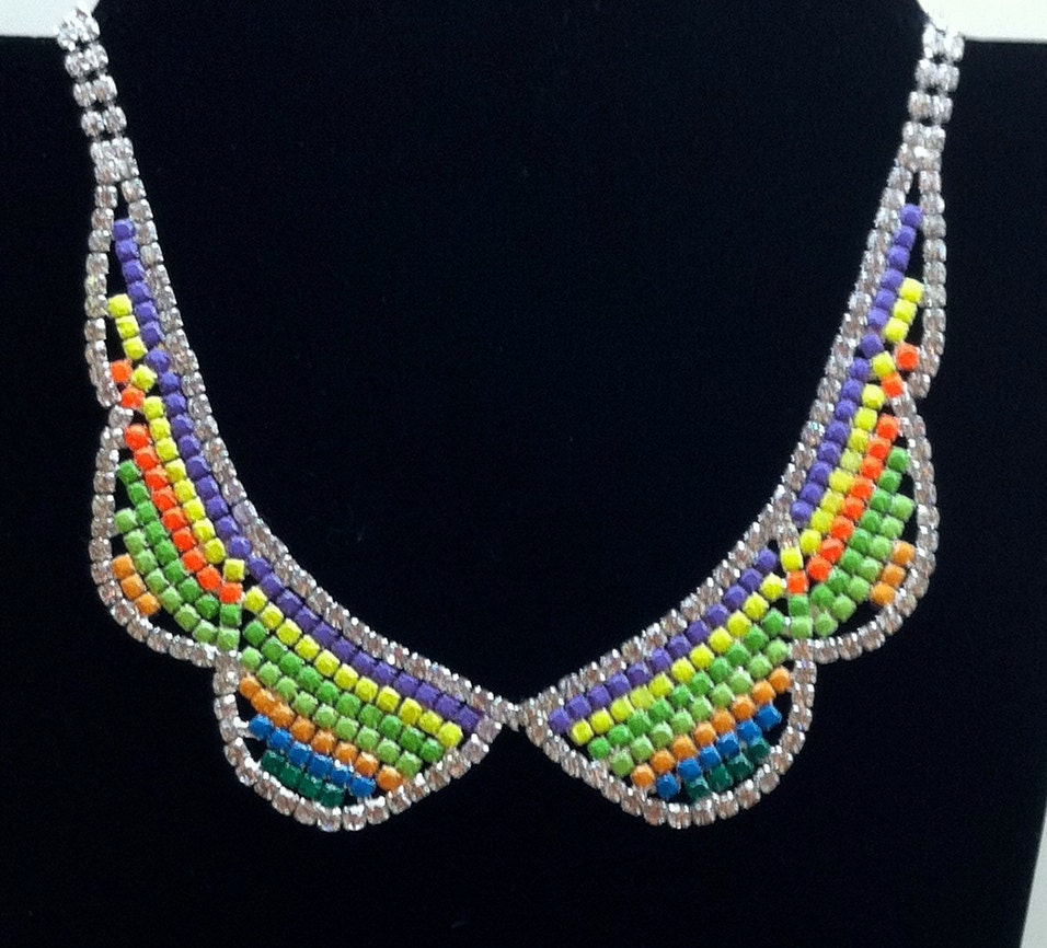 Hand Painted Neon Rhinestone Collar