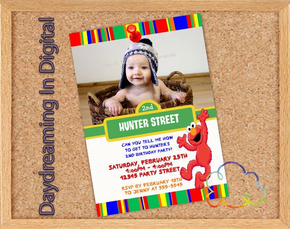 Digital File - 5x7 Elmo Sesame Street Birthday - Custom Personalized
