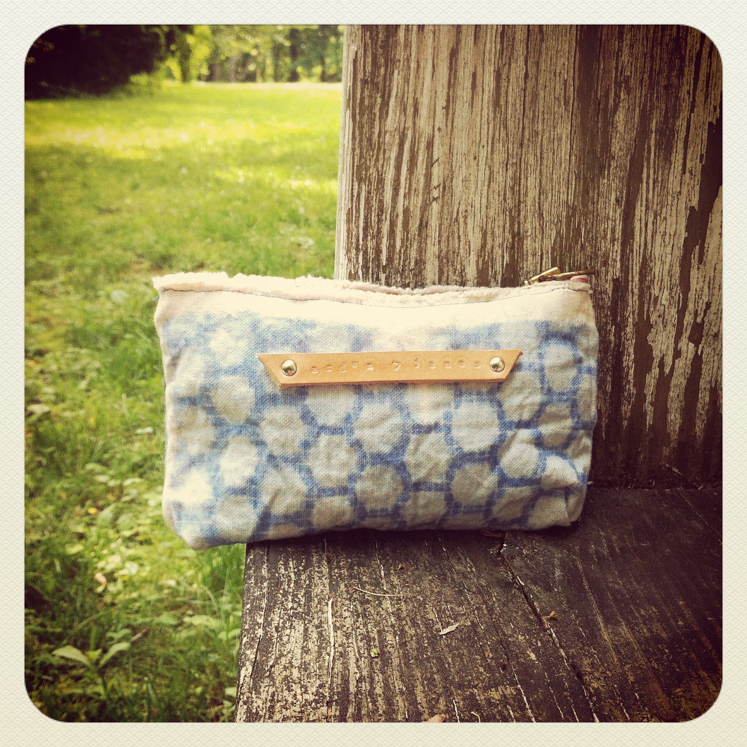 sun printed pouch // organic canvas // leather // smaller size