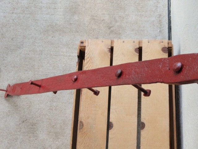 Industrial Coat Hook / Rack, Iron, Salvaged Vintage Home Decor, Rustic Red
