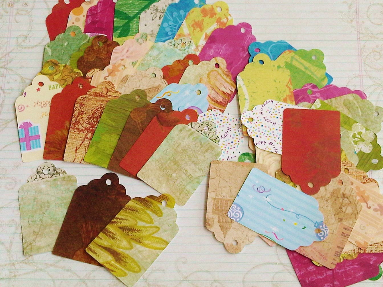 SALE - Pack of 60 - Assorted Diecut Paper Tags -- Hang Tags Gift Tags 60pcs