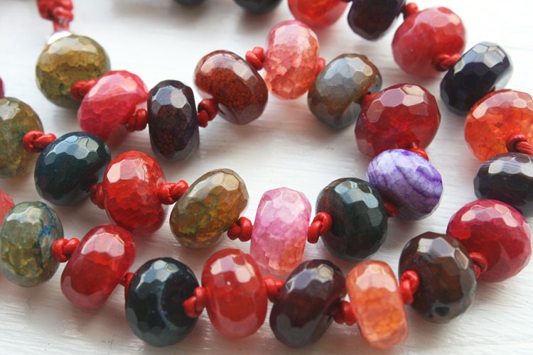 Agate Bead Necklace on a Red Leather Cord