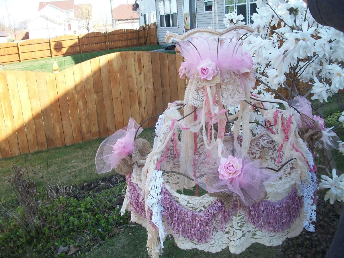 Lamp Shade handmade upcycled burlap lace OOAK Anita Spero