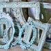 Aqua white ornate frame grouping, vintage antique mix distressed Baroque gesso styles Anita Spero