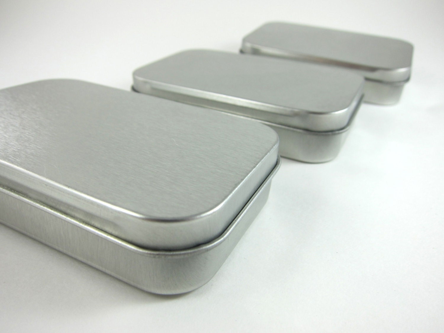 3 Steel Metal Boxes Hinged Rectangular Tins - Wedding Favor Boxes Mint Tins