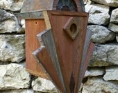 The Sunrise: Art Deco Birdhouse Made of Reclaimed Barn Wood and Tin Roofing--MADE TO ORDER