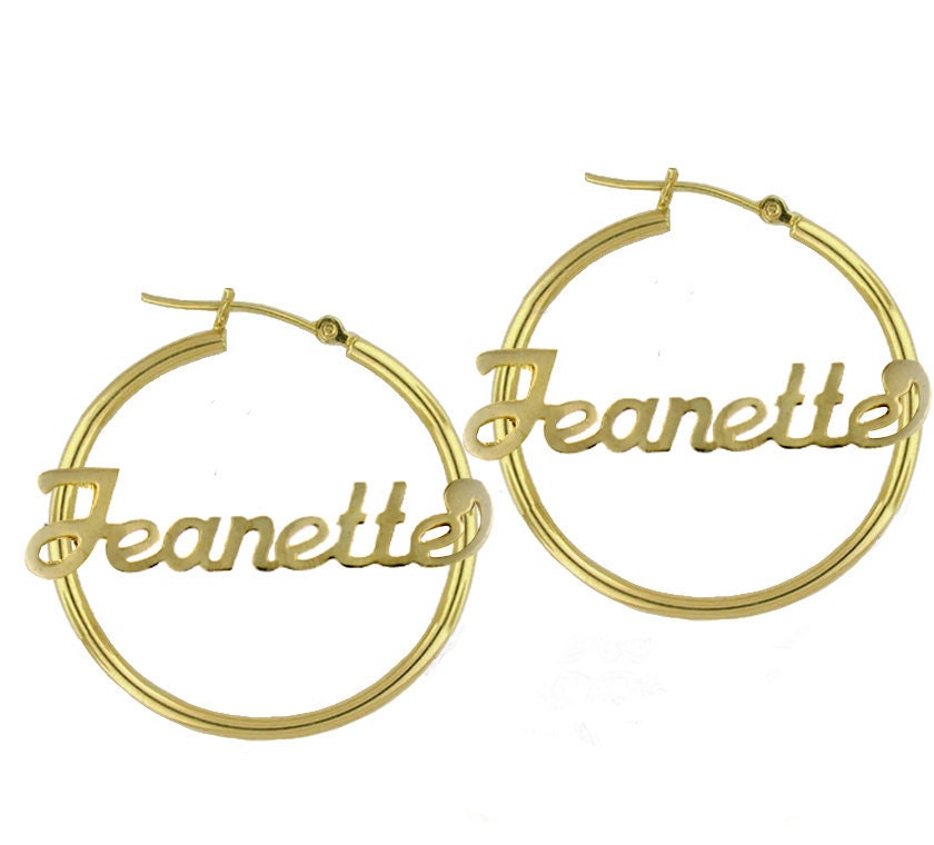Personalized Handmade Hoop Earrings (order any name)- Yellow Gold and Sterling Silver