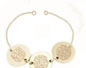 Personalized Monogram Bracelet (Order Any Initials) - 24K yellow Gold and Sterling Silver