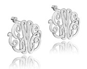 10K white Gold Handmade Monogram Earrings (order any name)
