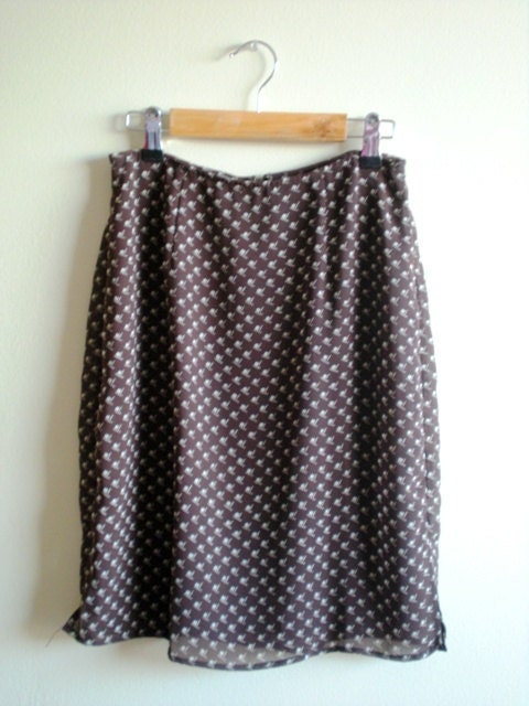 Chocolate Brown Pattern Printed Knee Length Skirt