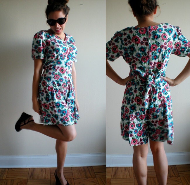 Bright Floral ROMPER with Shoulder Pads 90s
