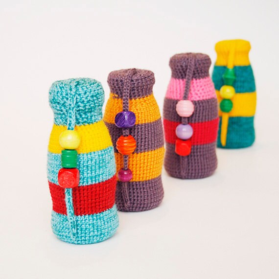 Crocheted rattle Music instrument Babies Shower gift Striped funny toy Crochet teether