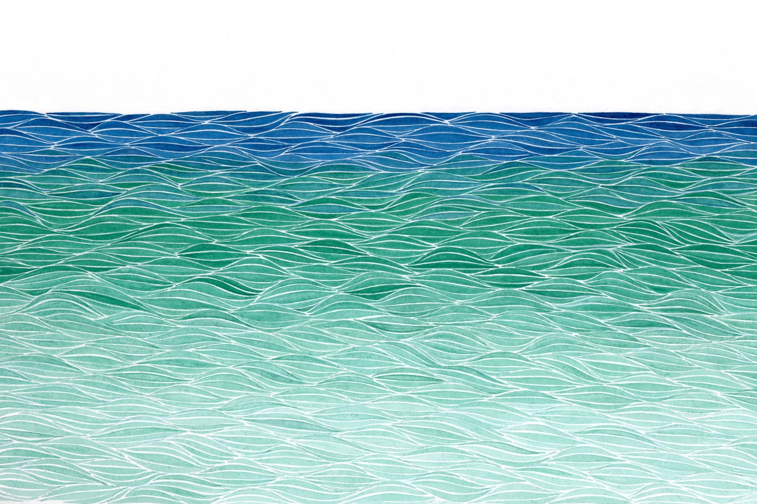 Seascape, Small Giclee Print of an Original Watercolor Painting, Turquoise and Blue