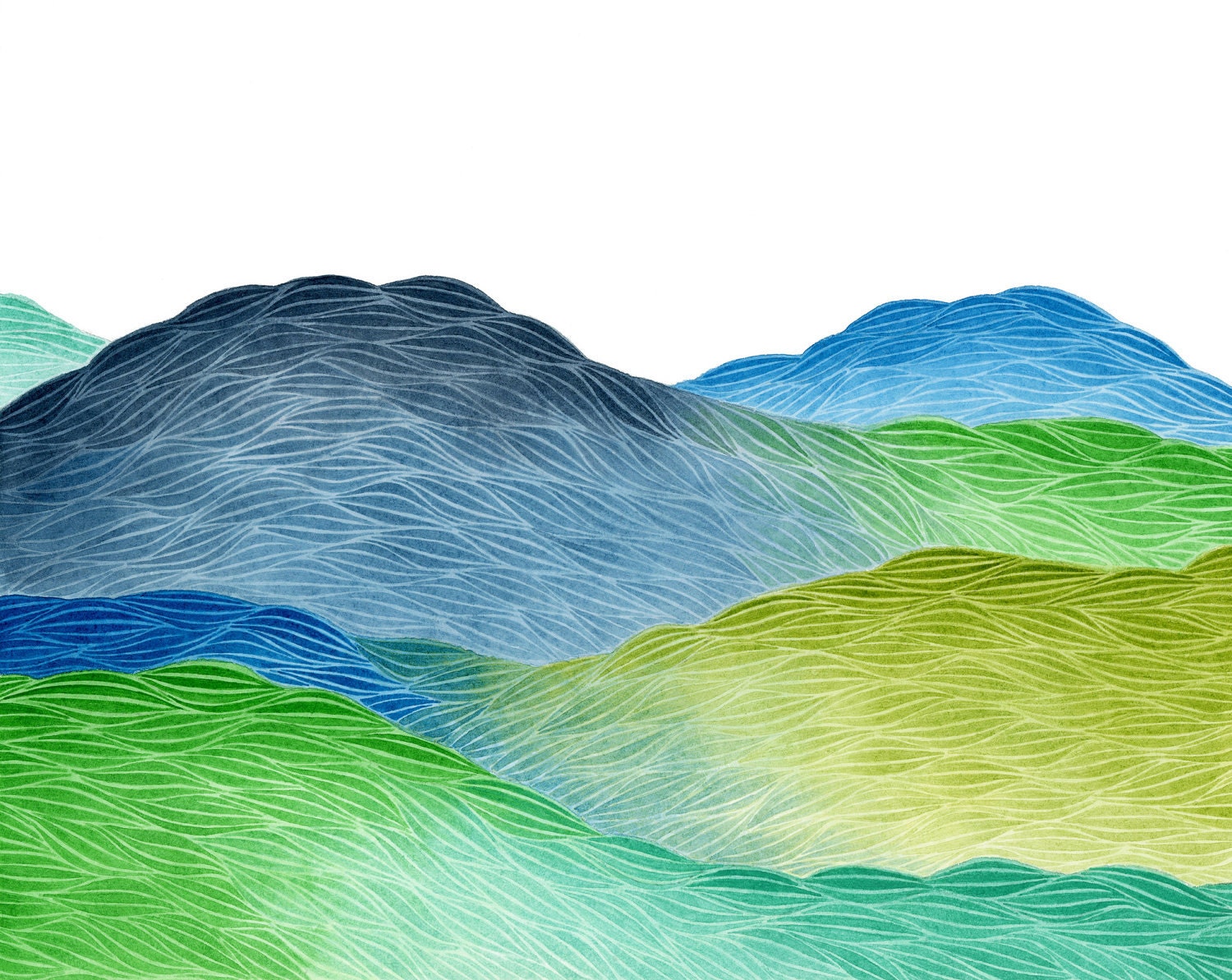 Color Shift in the Hills, Archival Print of an Original Watercolor Painting