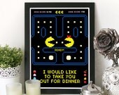 Video Game Print Poster Art in Black & Yellow - I would like to take you out to dinner - Poster Size A3 print - inspired from PACMAN vintage