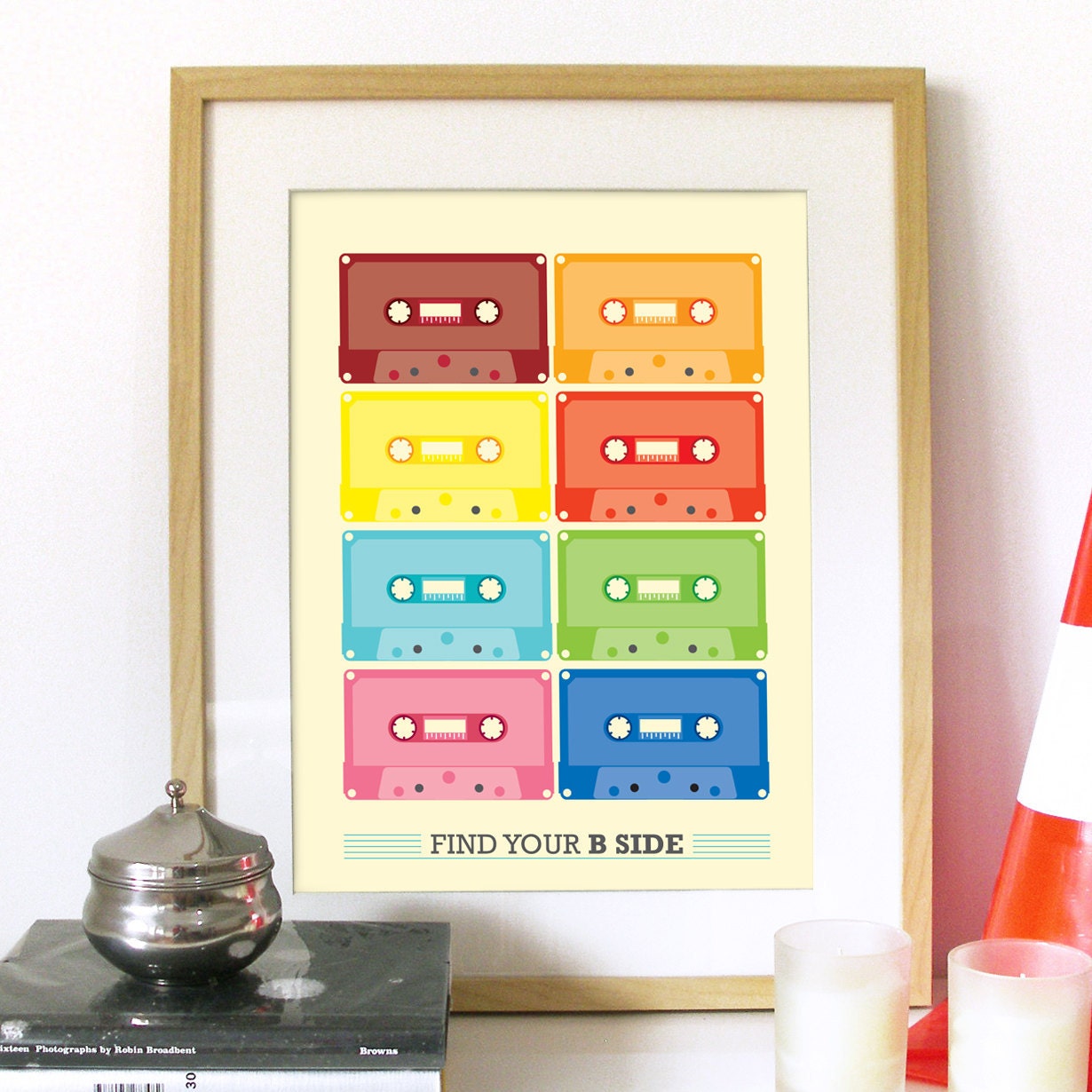 CASSETTE VINTAGE retro Print Poster typography with tape illustration - multi color - A3 poster print size