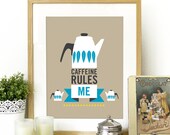 Cathrineholm Mid century modern Art print Poster illustration Coffee in Brown - A3 poster size print - mid century retro vintage