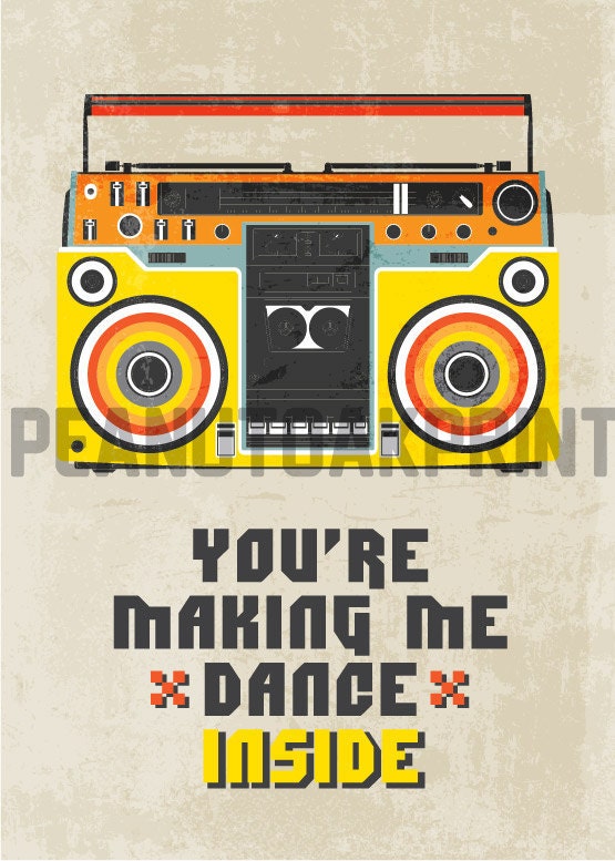 Music Art Typography print Illustration Poster in Yellow and Brown - You're making me DANCE, INSIDE- A3 poster - inspired from lyrics