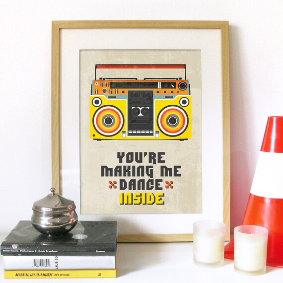 Music Art Typography print Illustration Poster in Yellow and Brown - You're making me DANCE, INSIDE- A3 poster - inspired from lyrics