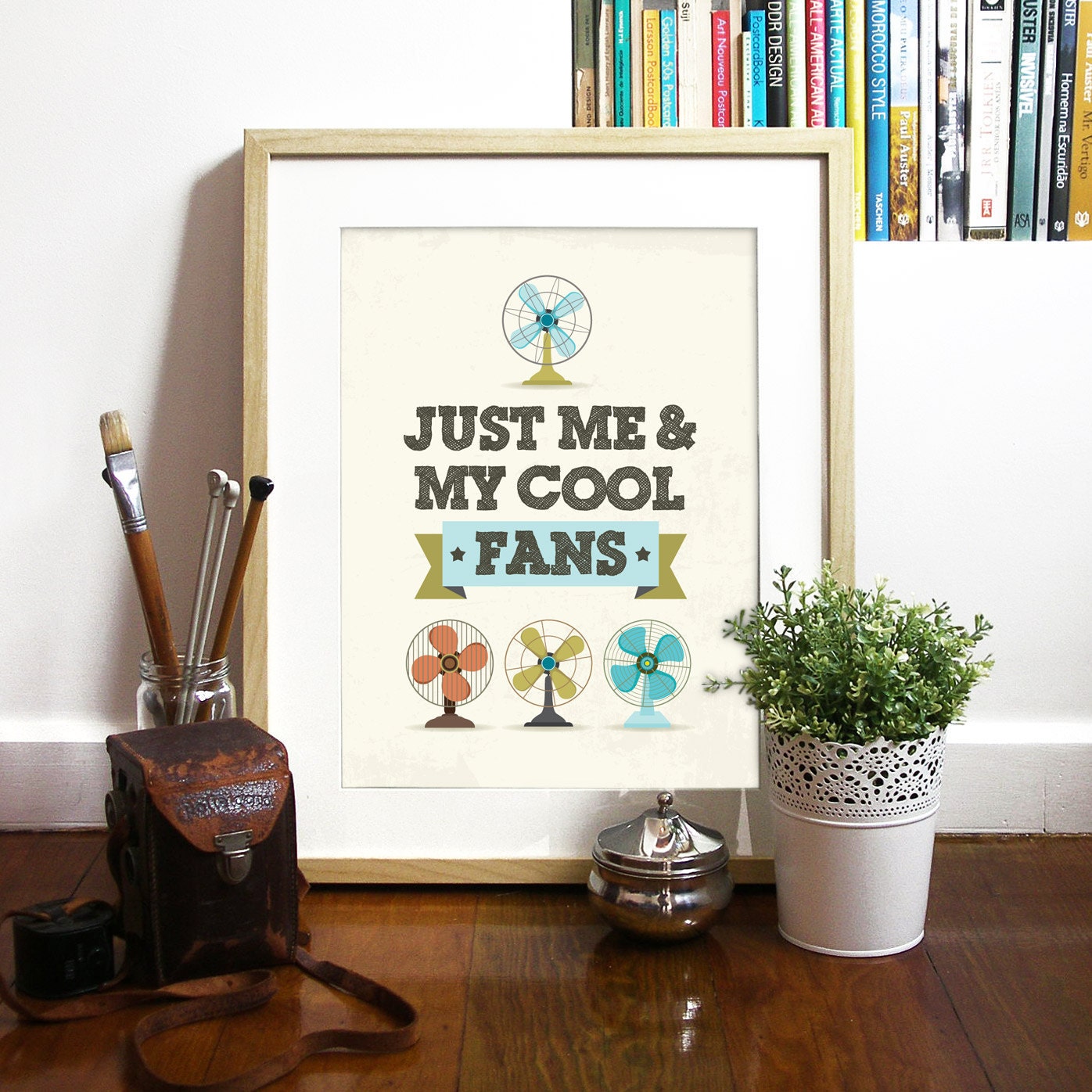 Art Poster Mid century design inspired Fans - Cool Typography and illustration Print  -  Mid century Fans - A3 poster size - vintage retro