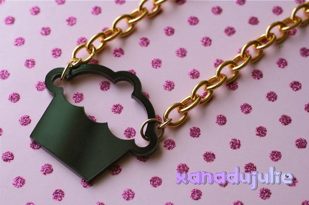 Black Laser Cut Cupcake Necklace