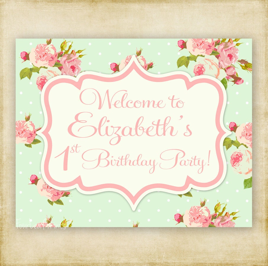 Shabby Chic - Birthday or Baby Shower - Welcome Door Sign - Printable - DIY