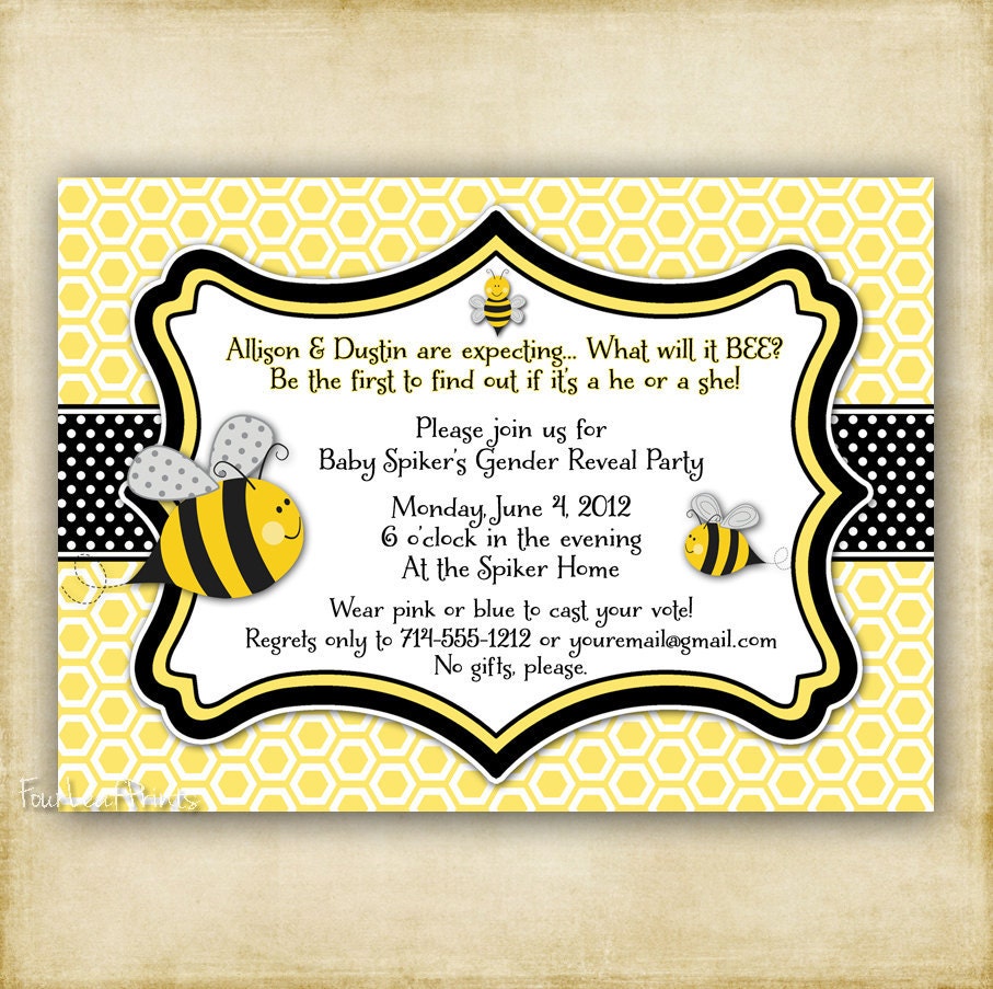 What Will It Bee - Gender Reveal Party Invitation - 4x6 or 5x7 - Printable