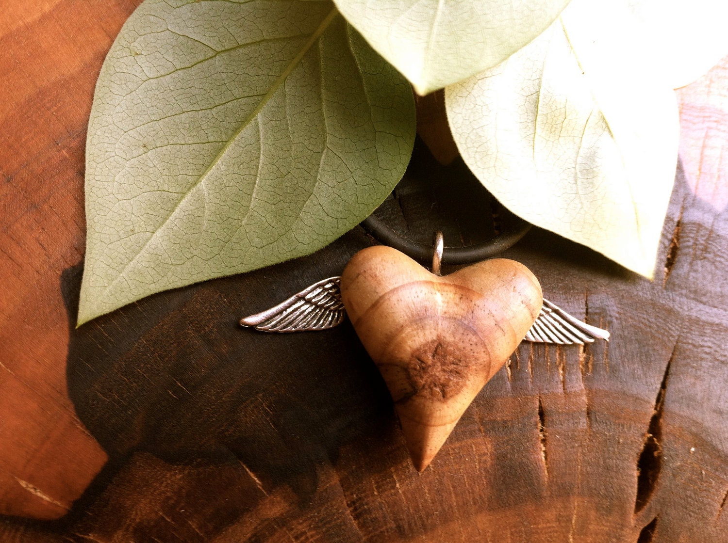 wooden heart necklace pendant wood jewelry