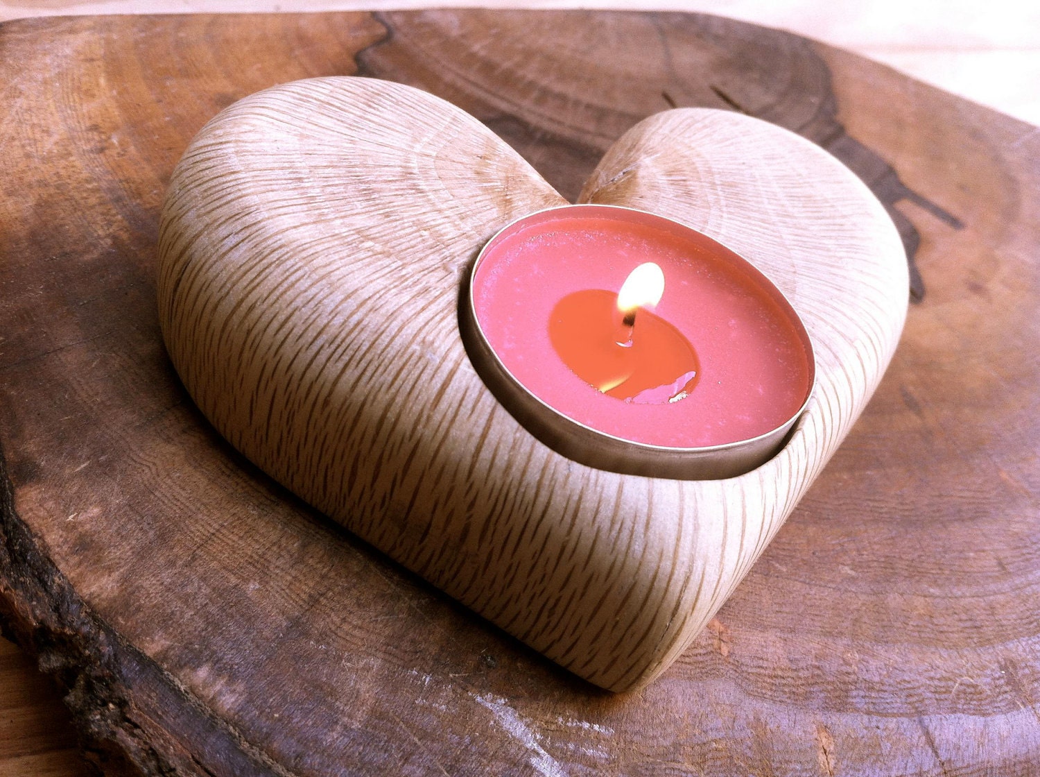 wooden candle holder wood heart