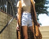 Vintage 70s Brown Ethnic Print Long Open Front Vest
