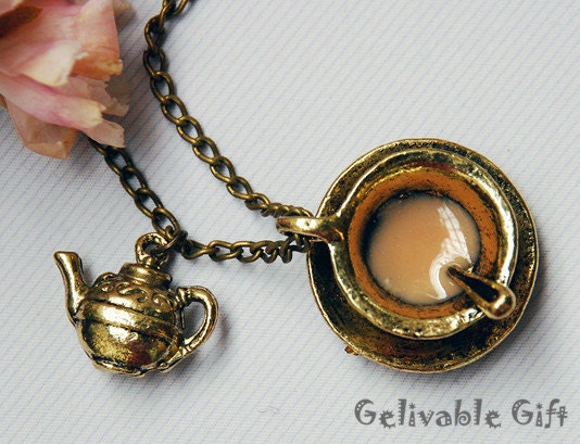 Gorgeous style Coffee pot and cup necklace, Alice in wonderland  NTC01