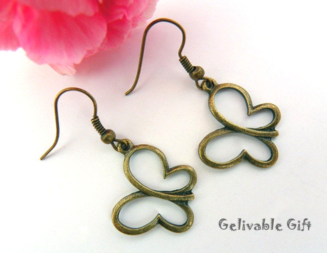 Butterfly earrings,antique brass earrings EBF01