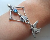 SILVER bird and bow arrow bracelet,Katniss's bow and arrow pendant with mokingjay  BHG04S