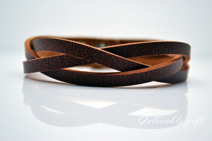 Brown leather bracelet ,steampunk Adjustable Leather plait bracelet BBC01C