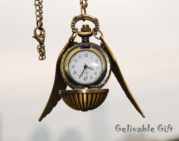 Sale-Enchanted Golden Snitch WATCH necklace harry potter-Deathly Hallows NWH03