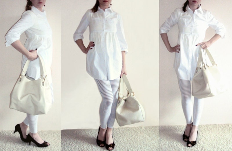 SALE - Beige Cream Leather Tote Bag, Leather Satchel, Beige Handbag Shoulder Bag